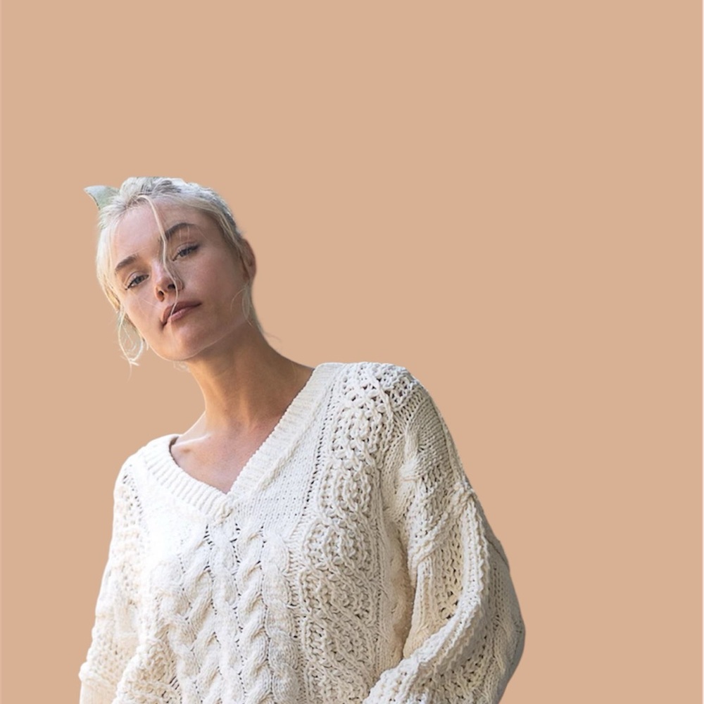 POL Ivory Cable Knit V-Neck Sweater